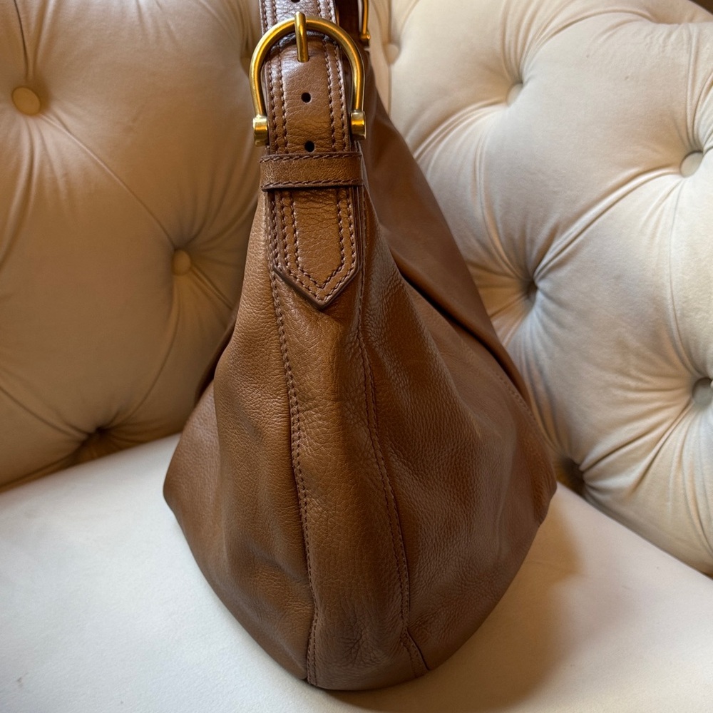Burberry Brown Leather Shoulder Hobo with Gold Hardware EUC plaid interior - Picture 5 of 16